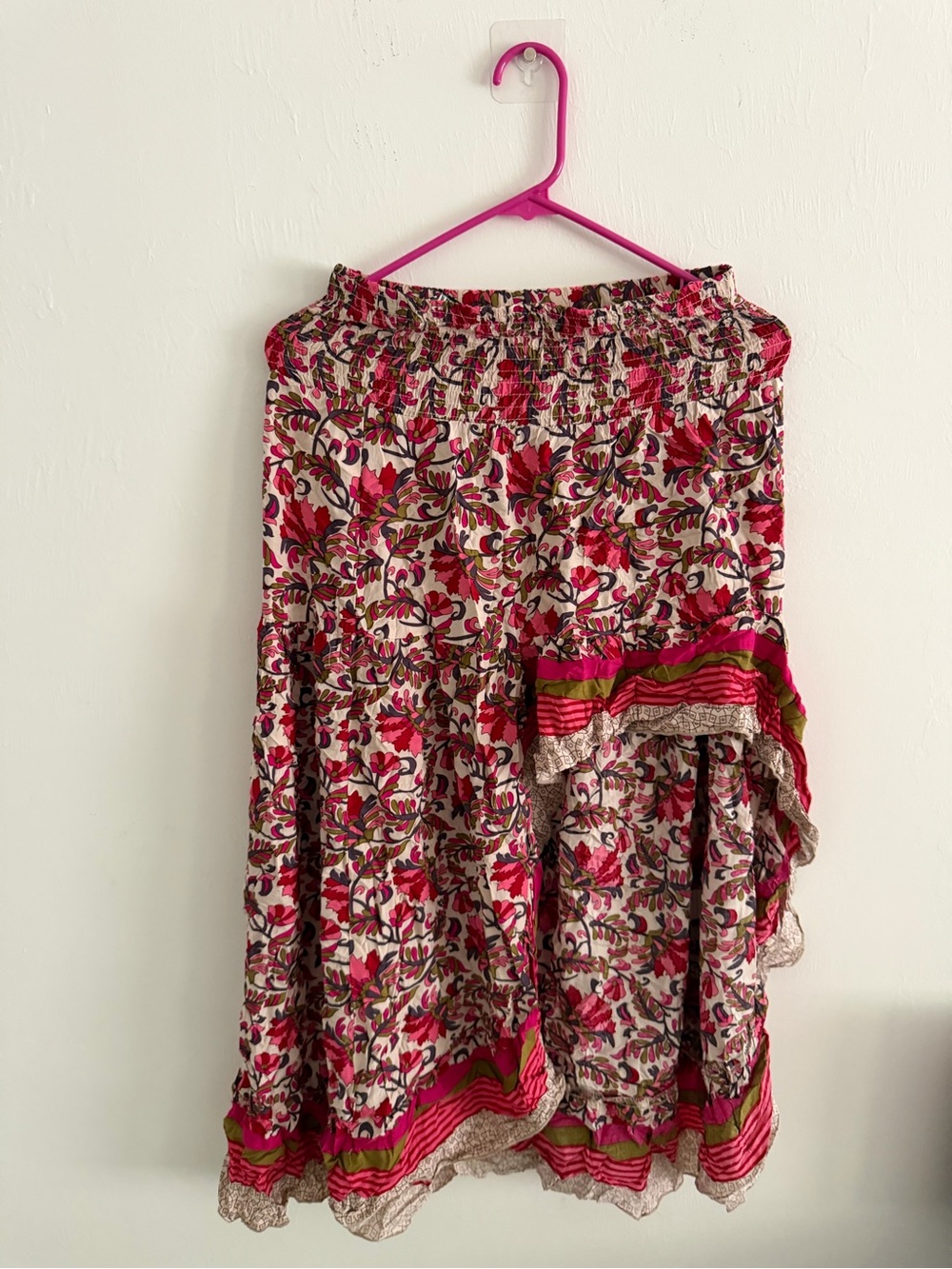 Floral Smocked Waist Maxi Skirt in Pink and Green
